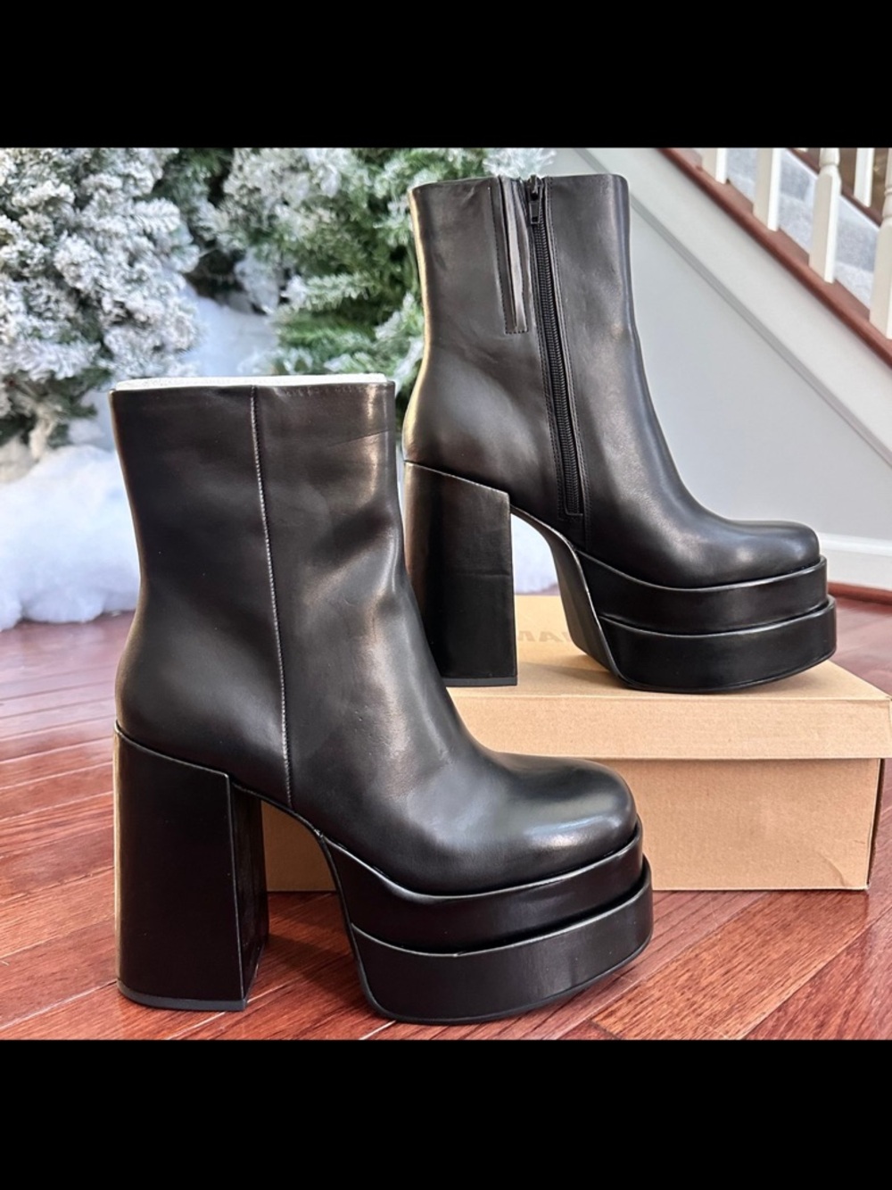 Steve‎ Madden Cobra Black Double Platform Block Heel Ankle Boots New Woman’s 10 - Picture 6 of 12
